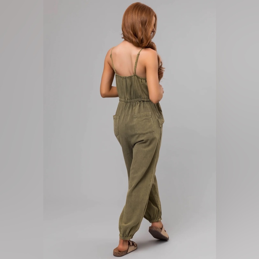 Eesome Stone Washed Drawstring Jogger Jumpsuit Jumper Olive - Picture 9 of 10